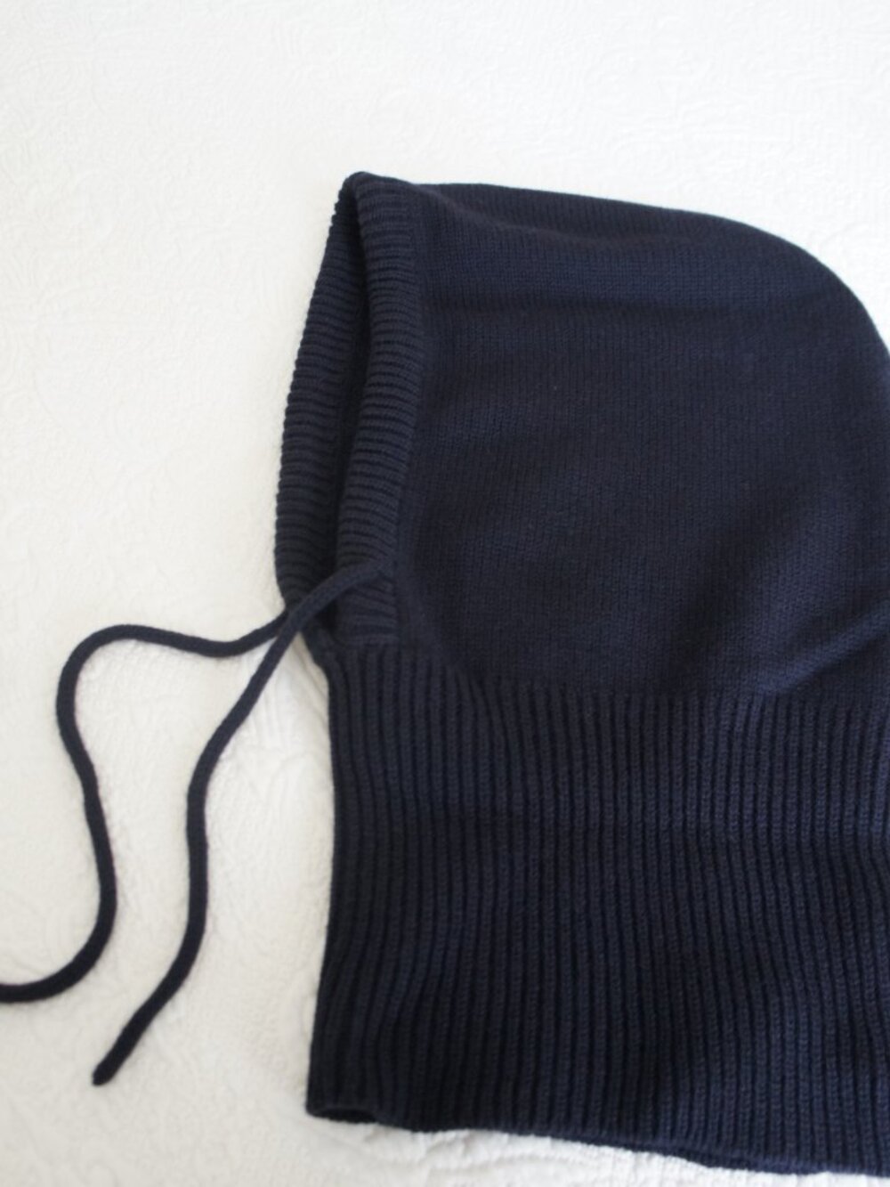 Dark Navy Merino Wool Hand Knitted Hood, Cowl, Balaclava With Drawstrings NWT - Picture 6 of 8